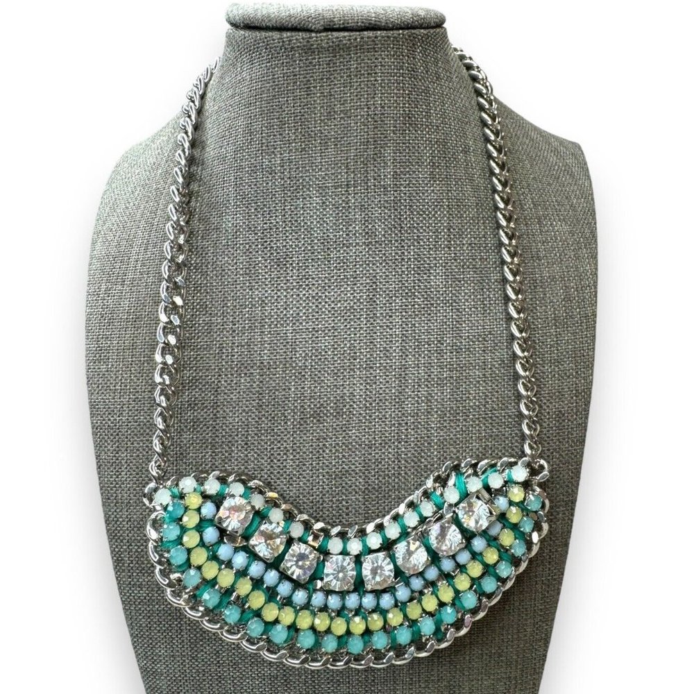 Lydell NYC Teal Blue Yellow Aurora Borealis Rhinestone Necklace 21.5”